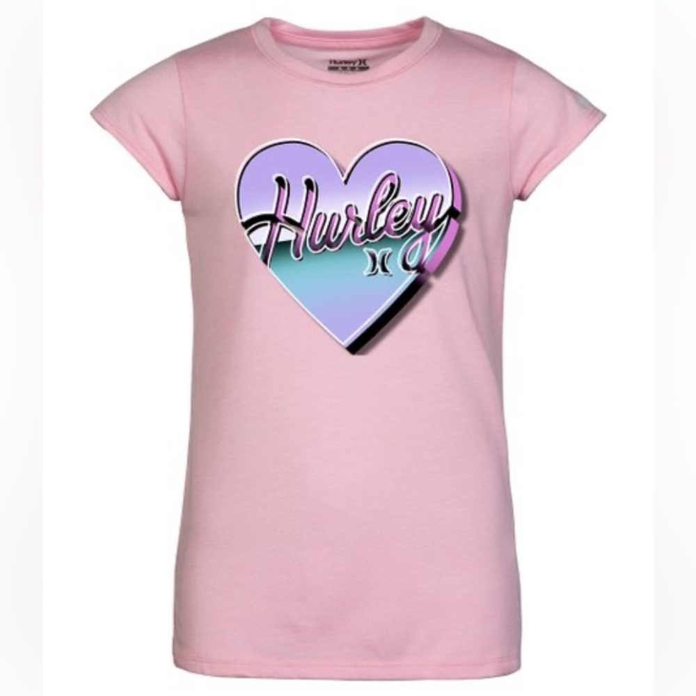 HURLEY ARCTIC 🩷PINK HEART🩷 LOGO ROUND NECK SHORT SLEEVE T-SHIRT SIZE M 🌟NWT🌟